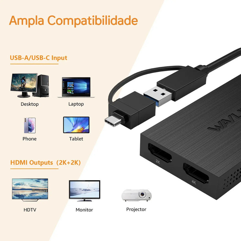 Adaptador Wavlink WL-UG7602H USB 3.0/USB-C para 2 HDMI