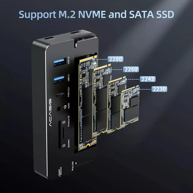 Dock Station ACASIS 10 em 1 com Case SSD M.2, HDMI 4K e PD 100 W