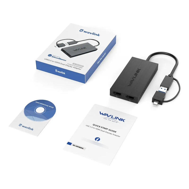 Adaptador Wavlink WL-UG7602H USB 3.0/USB-C para 2 HDMI