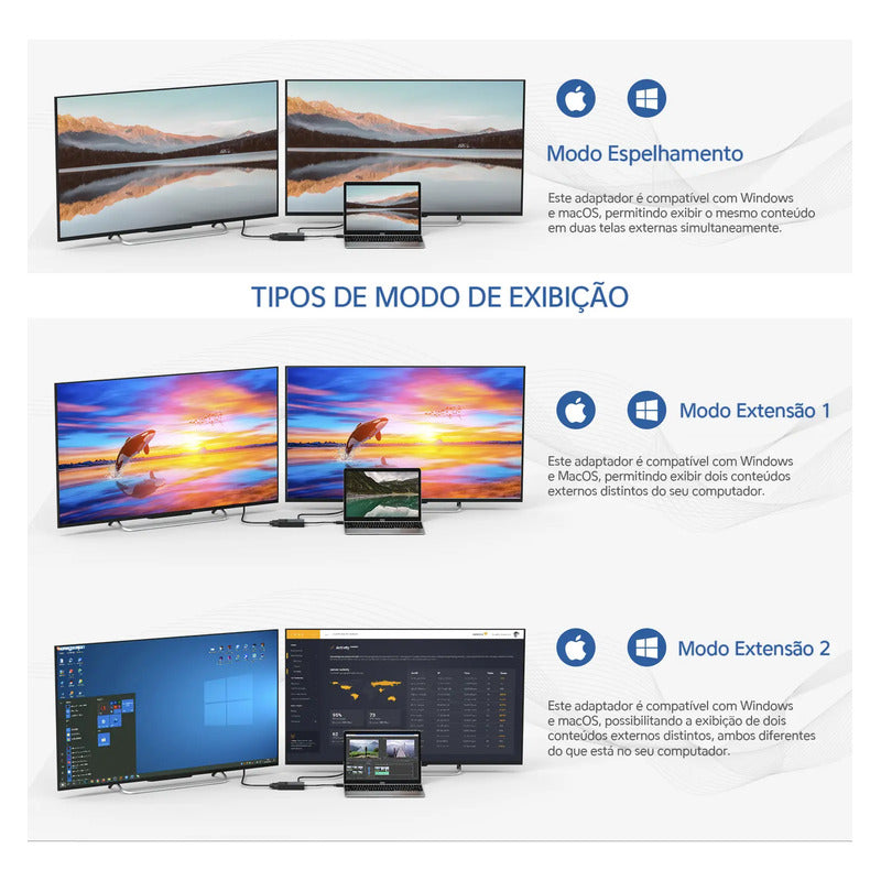 Adaptador Wavlink WL-UG7602H USB 3.0/USB-C para 2 HDMI