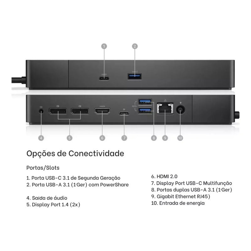 Dock Station Dell WD19S com Fonte 180 W – USB-C e Triplo Monitor