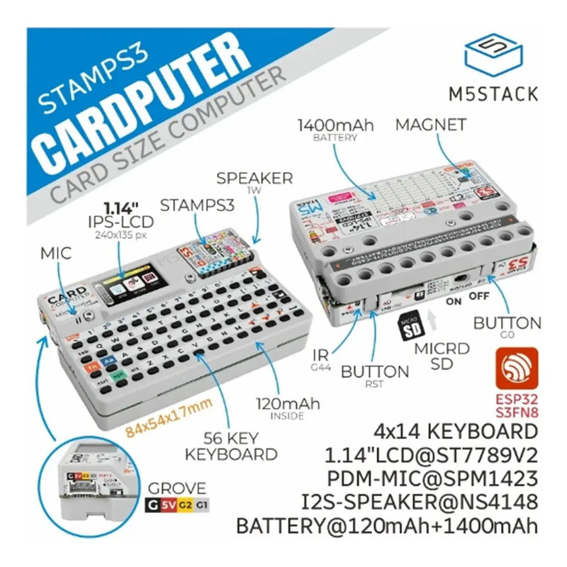 M5Stack Cardputer K132 com StampS3 ESP32-S3 e Teclado