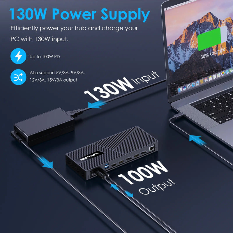 Dock Station Wavlink WL-UG63PD25 15 em 1 DisplayLink e PD 100 W