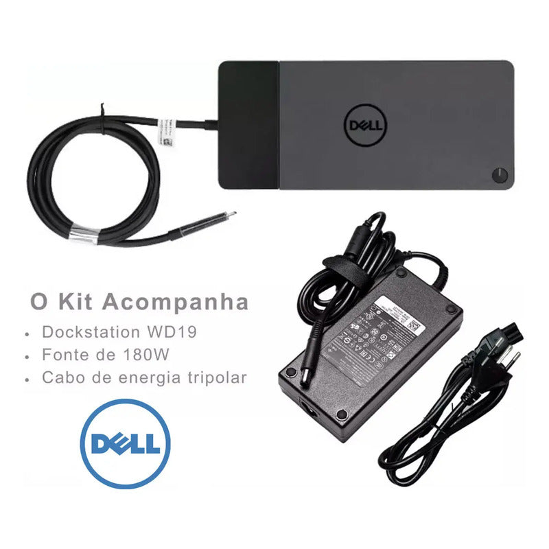 Dock Station Dell WD19S com Fonte 180 W – USB-C e Triplo Monitor