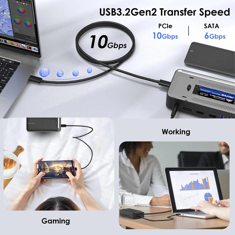 Dock Station Wavlink WL-UMD23M 13 em 1 com SSD M.2 e Triplo Monitor 4K