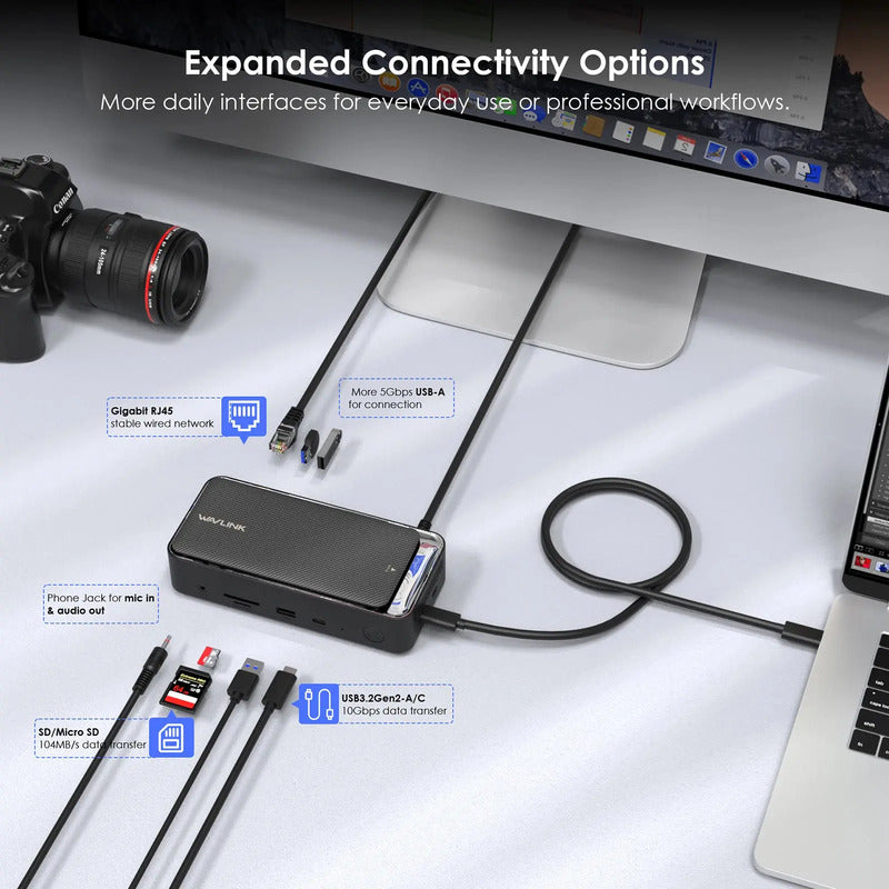 Dock Station Wavlink WL-UMD23M 13 em 1 com SSD M.2 e Triplo Monitor 4K