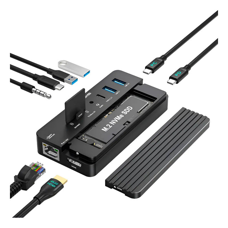 Dock Station ACASIS 10 em 1 com Case SSD M.2, HDMI 4K e PD 100 W