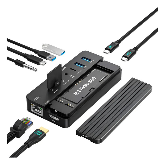 Dock Station ACASIS 10 em 1 com Case SSD M.2, HDMI 4K e PD 100 W